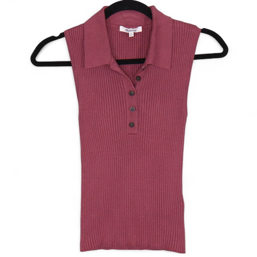 Madewell Owen Ribbed Knit Polo Tank Size XS Burgundy Sleeveless Button Front